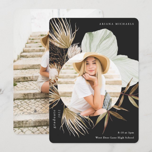 Boho Wreath Two Foto Abschluss Ankündigung (Vorne/Hinten)