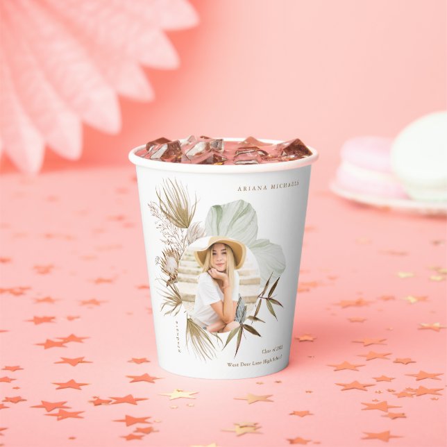 Boho Wreath Two Foto Graduation Party Pappbecher (Insitu)