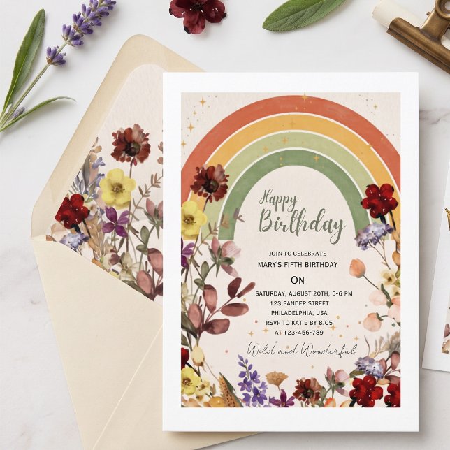 Boho wunderbar wilde Blumen Regenbogen Geburtstag Einladung (Von Creator hochgeladen)