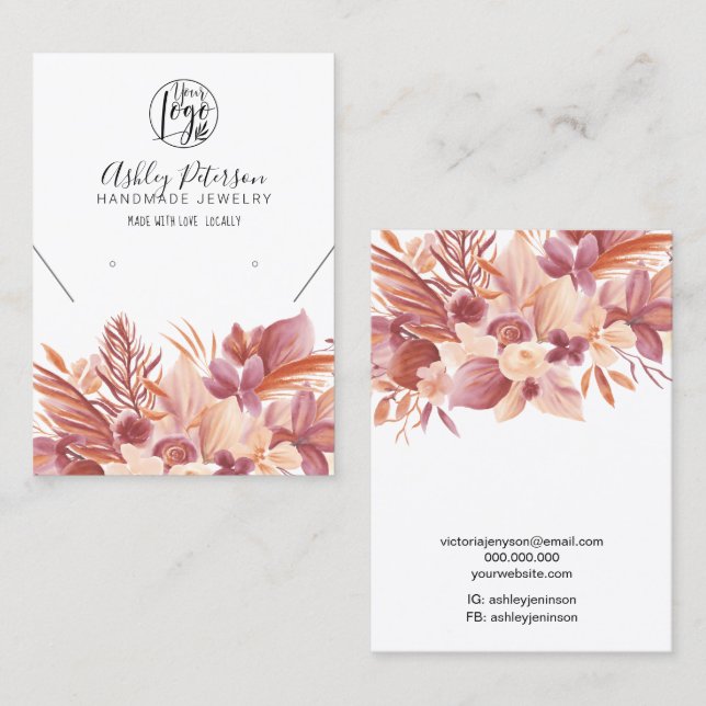 Boho Wüste Blumen Logo Schmuck Ohrring Halskette Visitenkarte (Vorne/Hinten)