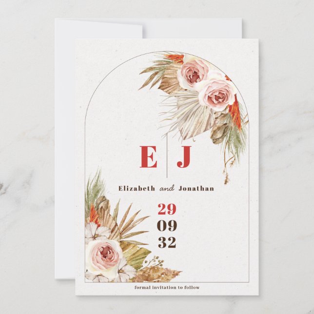 Boho Wüste Blumenzunge Erde Töne Terrakotta Hochze Save The Date (Vorderseite)