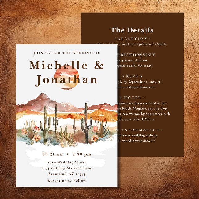 Boho Wüste Cactus Western All-in-One Hochzeit Einladung (Boho Desert Cactus Western All-in-One Wedding Invitation)