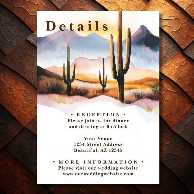Boho Wüste Cactus Western Wedding Details Begleitkarte (Front - Boho Desert Cactus Western Wedding Details Enclosure Card)