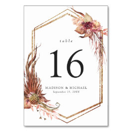 Boho Wüste Floral Gold Rahmen Wedding Tischnummer