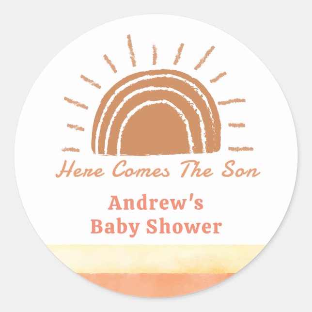 Boho Wüste kommt hier die Son Baby Dusche Runder Aufkleber (Vorderseite)