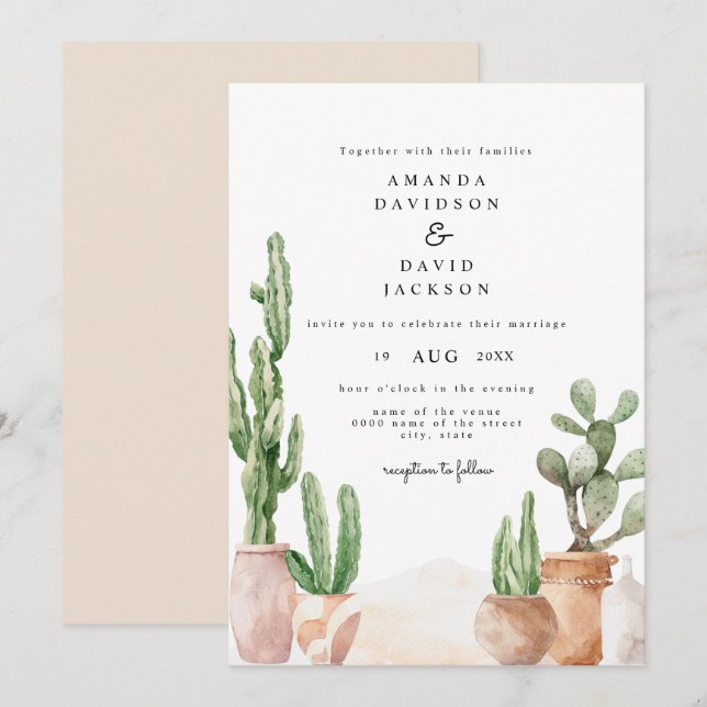 Boho Wüste Mexican Cactus Bohemisch Chic Wedding Einladung (Vorne/Hinten)