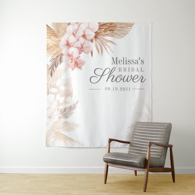 Boho Wüste Pampas Grass Brautparty Hintergrund Wandteppich (Beispiel)
