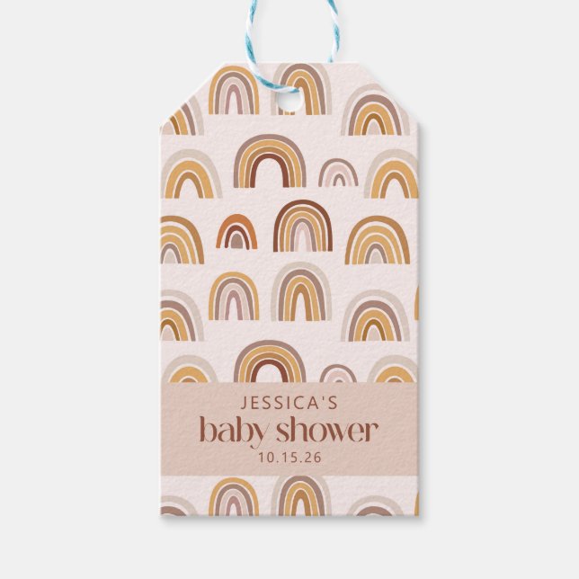 Boho Wüste Regenbogen Neutral Custom Baby Shower Geschenkanhänger (Vorderseite)