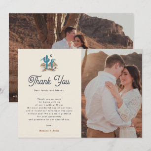Boho-Wüsten-Kaktus Retro-Arizona 2-Foto-Hochzeit Dankeskarte