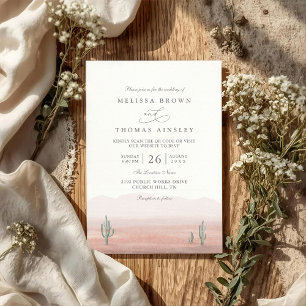 Boho-Wüsten-Kaktus-rustikale-elegante QR-Code-Hoch Einladung