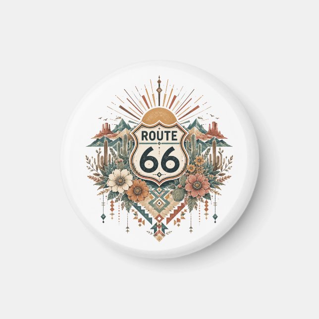 Boho-Wüstenblumen-Route-66-Emblem Magnet (Vorne)
