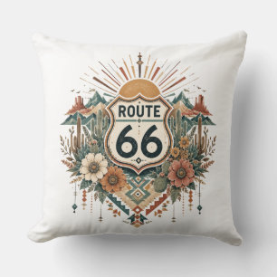 Boho-Wüstenblumen-Route-Straßenrand-Emblem Kissen