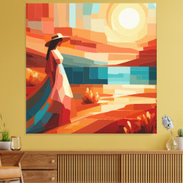 Boho-Wüstenfrau-Abstraktes-Sonnenuntergangs-Leinwa Leinwanddruck