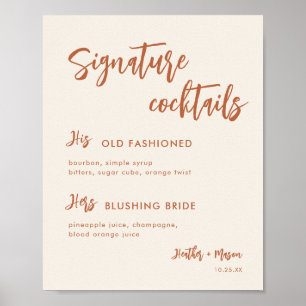 Boho-Wüstenhochzeit Signature-Cocktails-Schild Poster