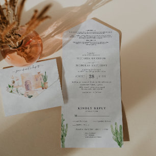 Boho-Wüstenkaktus Hochzeitseinladung in einem All In One Einladung