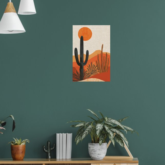 Boho-Wüstenkaktus-Sonnenuntergangslandschaft Poster (Wohnzimmer 1)