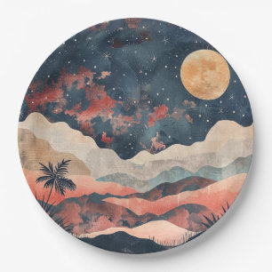 Boho-Wüstenmond Indigo-Kupfer-Himmelslandschaft Pappteller