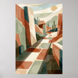 Boho-Wüstenweg-Sonnenuntergang, geometrische Bögen Poster