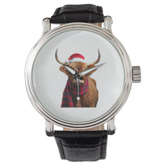 Boho Xmas Christmas Highland Cow T-Shirt (1) Armbanduhr