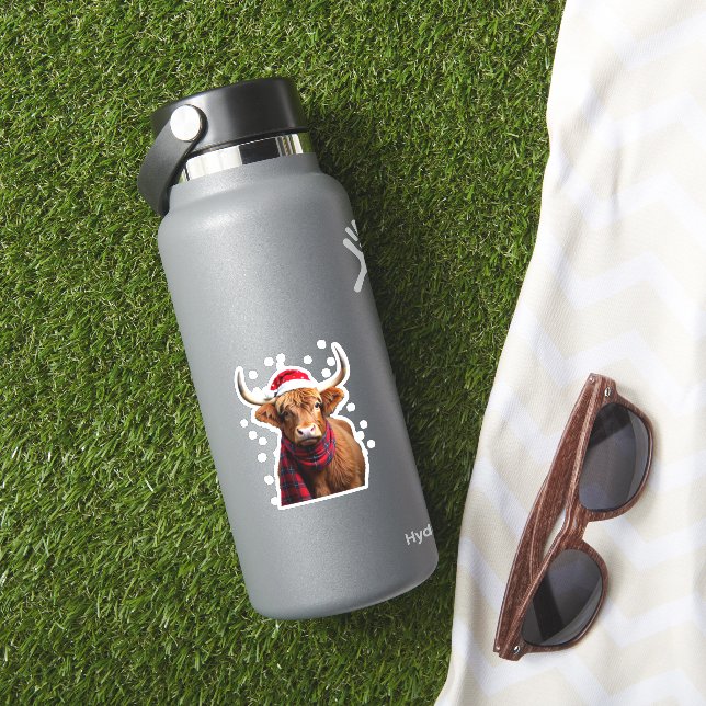 Boho Xmas Christmas Highland Cow T-Shirt (1) Aufkleber (HydroFlask Insitu)
