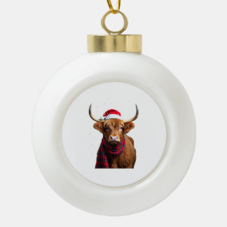 Boho Xmas Christmas Highland Cow T-Shirt (1) Keramik Kugel-Ornament