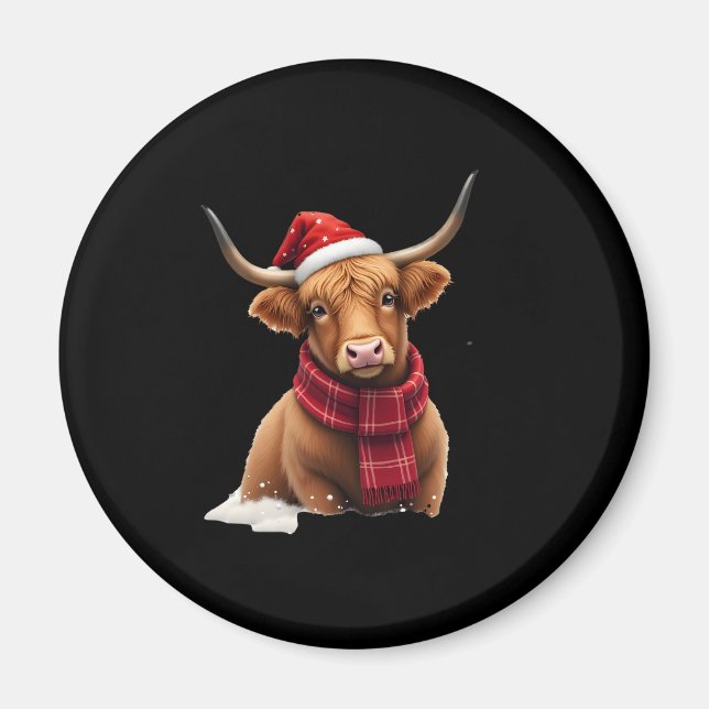 Boho Xmas Christmas Highland Cow T-Shirt (1) Magnet (Vorne)