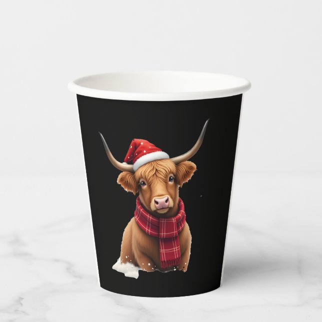 Boho Xmas Christmas Highland Cow T-Shirt (1) Pappbecher (Vorderseite)