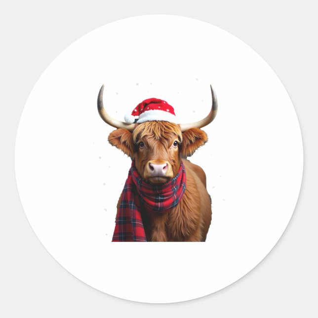 Boho Xmas Christmas Highland Cow T-Shirt (1) Runder Aufkleber (Vorderseite)