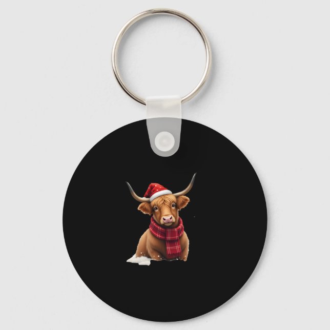 Boho Xmas Christmas Highland Cow T-Shirt (1) Schlüsselanhänger (Vorderseite)