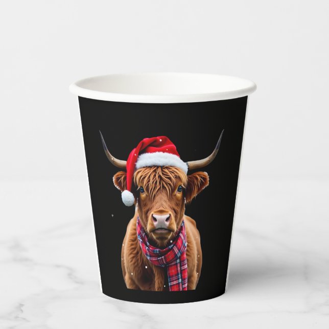Boho Xmas Christmas Highland Cow T-Shirt (2) Pappbecher (Vorderseite)