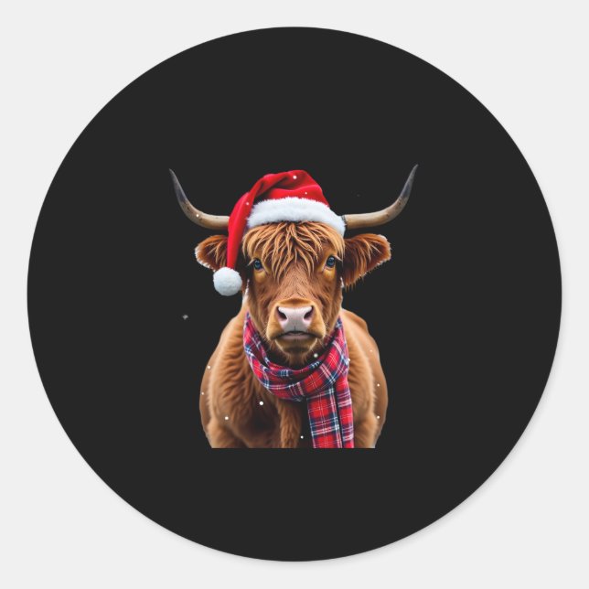 Boho Xmas Christmas Highland Cow T-Shirt (2) Runder Aufkleber (Vorderseite)