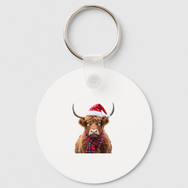 Boho Xmas Christmas Highland Cow T-Shirt (2) Schlüsselanhänger (Vorderseite)