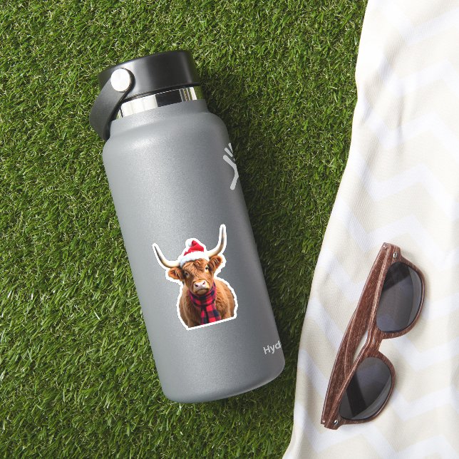 Boho Xmas Christmas Highland Cow T-Shirt (3) Aufkleber (HydroFlask Insitu)