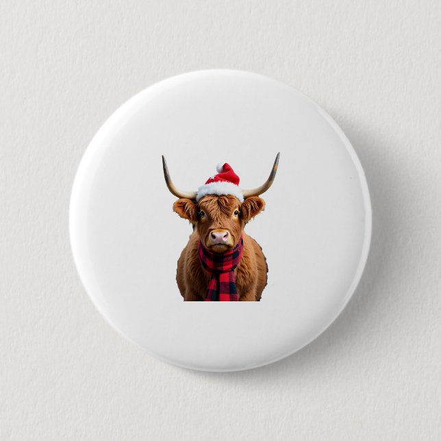 Boho Xmas Christmas Highland Cow T-Shirt (3) Button (Vorderseite)