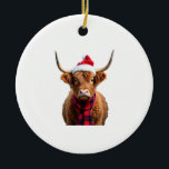 Boho Xmas Christmas Highland Cow T-Shirt (3) Keramik Ornament<br><div class="desc">Boho Xmas Christmas Highland Cow T-Shirt (3)</div>