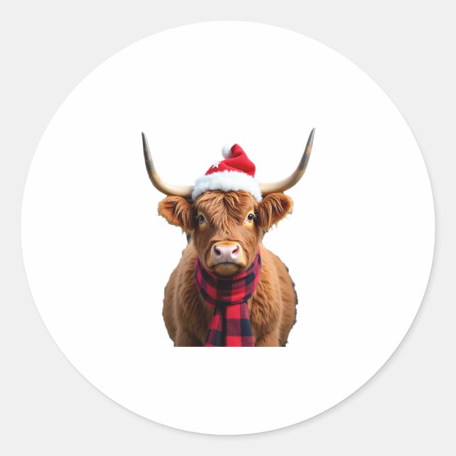 Boho Xmas Christmas Highland Cow T-Shirt (3) Runder Aufkleber (Vorderseite)