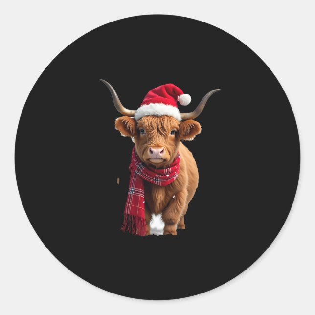 Boho Xmas Christmas Highland Cow T-Shirt (3) Runder Aufkleber (Vorderseite)