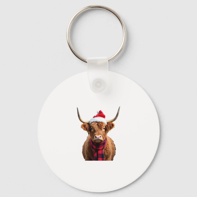 Boho Xmas Christmas Highland Cow T-Shirt (3) Schlüsselanhänger (Vorderseite)