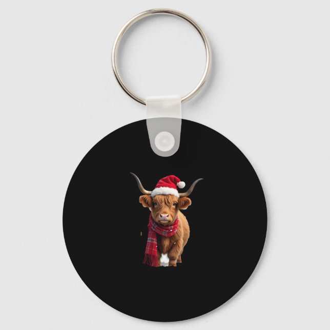 Boho Xmas Christmas Highland Cow T-Shirt (3) Schlüsselanhänger (Vorderseite)