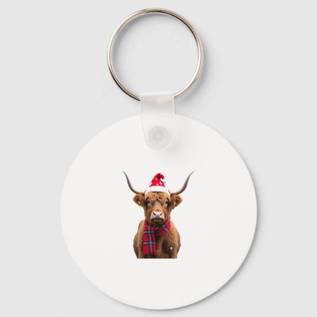 Boho Xmas Christmas Highland Cow T-Shirt (4) Schlüsselanhänger (Vorderseite)