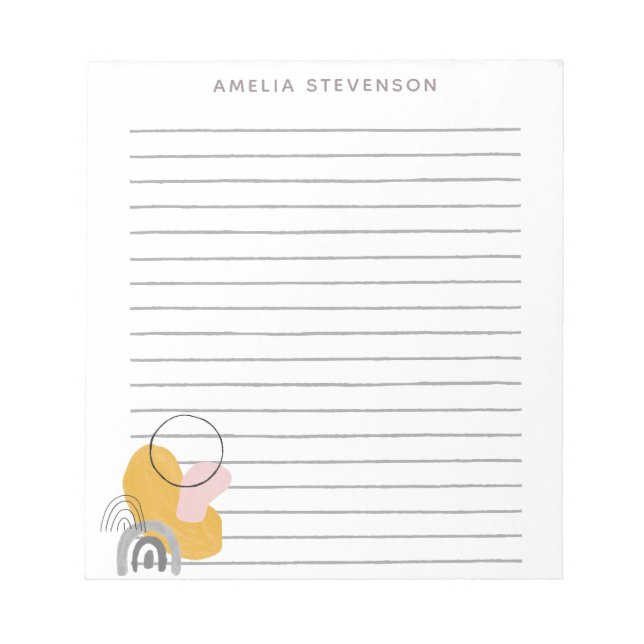 Boho Yellow Abstrakte Formen Personalisiert Lined Notizblock (Vorderseite)