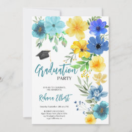 Boho Yellow & Blue Floral Abschluss Einladung