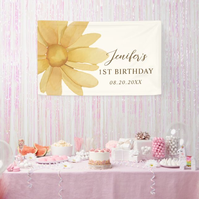 Boho Yellow Daisy 1. Geburtstag Party Banner (Party)