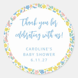 Boho Yellow Ditsy Floral Custom Baby Dusche Danke Runder Aufkleber