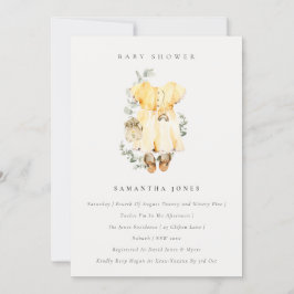 Boho Yellow Dress Foliage Girl Babydusche Einladun Dankeskarte
