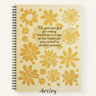 Boho Yellow Floral Timbre Custom Quote Journal