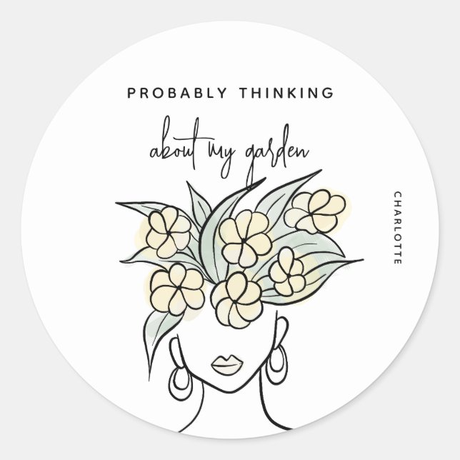 Boho Yellow Floral Whimsical Gardener Personalisie Runder Aufkleber (Vorderseite)