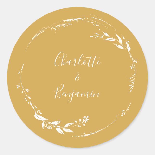 Boho Yellow Floral Wreath Calligraphy Personalisie Runder Aufkleber (Vorderseite)
