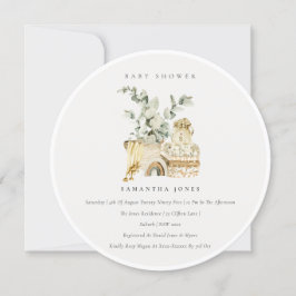 Boho Yellow Kinderzimmer Foliage Babydusche Einlad Dankeskarte