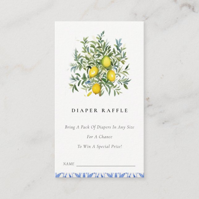 Boho Yellow Lemon Tree Diaper Raffle Baby Dusche Begleitkarte (Vorderseite)